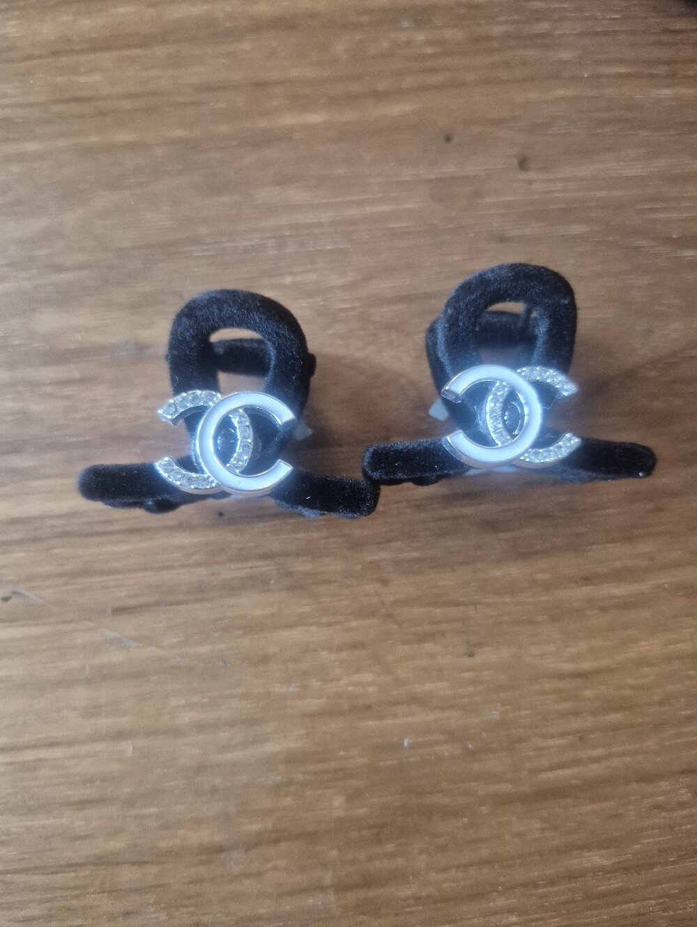 Black Velvet Hair Clips with Silver Double C Logos